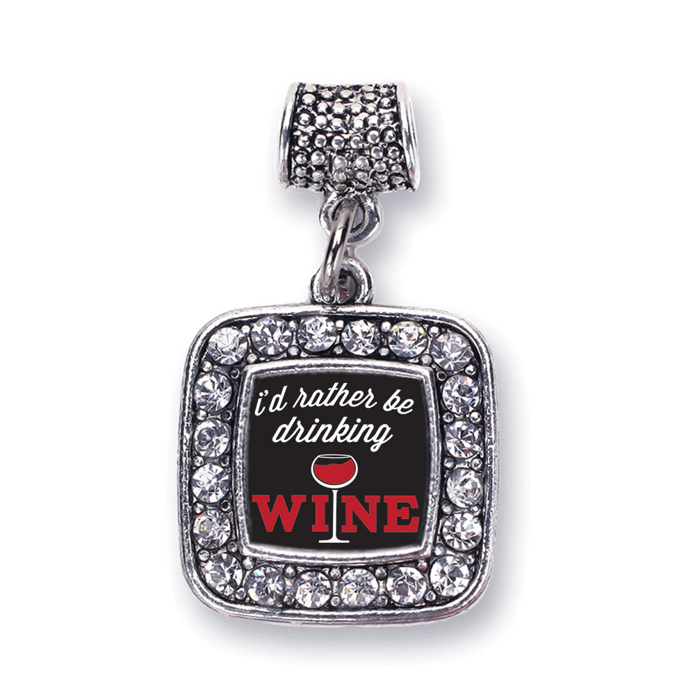 Silver I'd Rather Be Drinking Wine Square Memory Charm