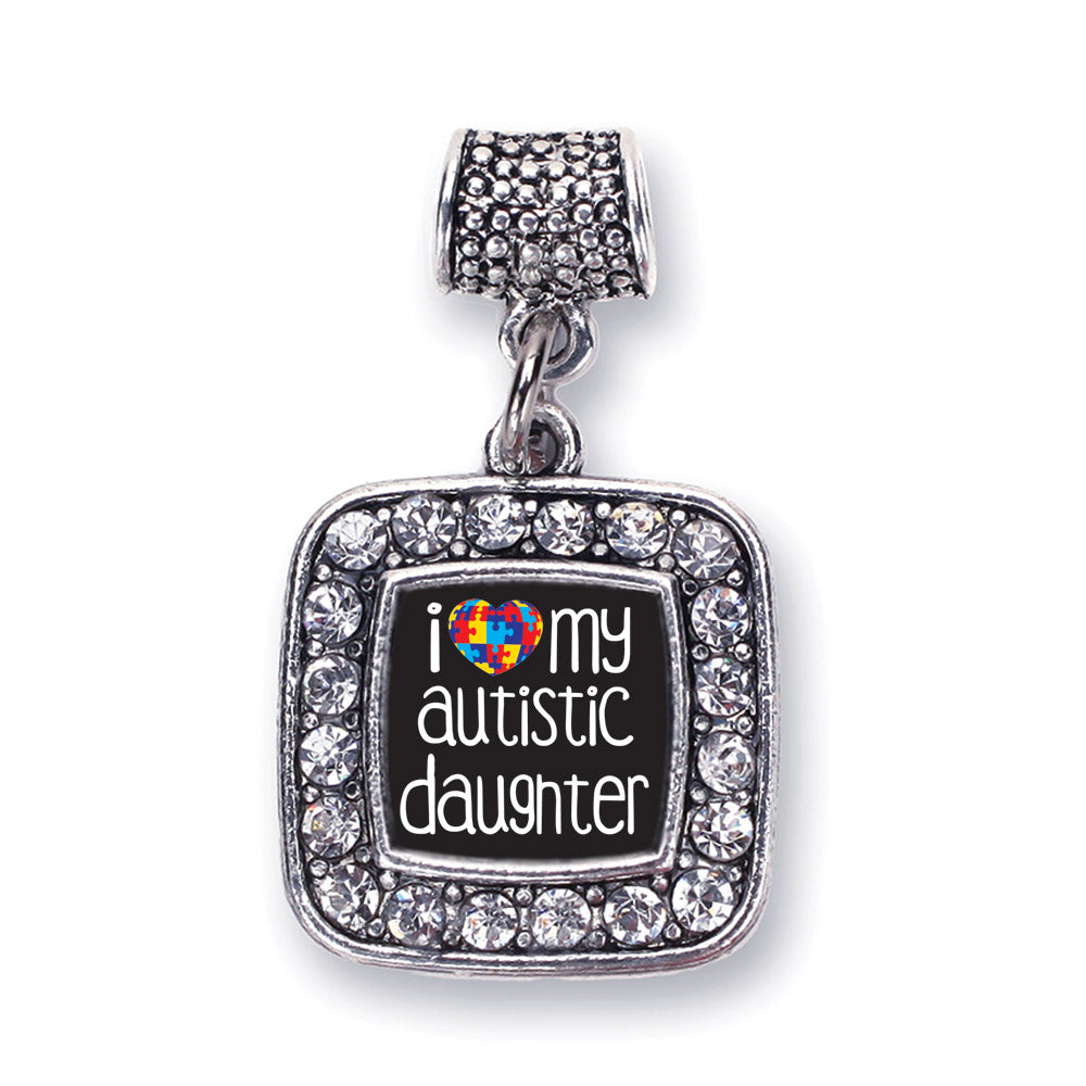 Silver I Love My Autistic Daughter Square Memory Charm