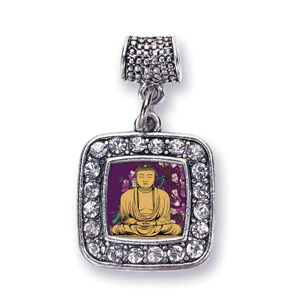 Silver Buddha And Cherry Blossoms Square Memory Charm