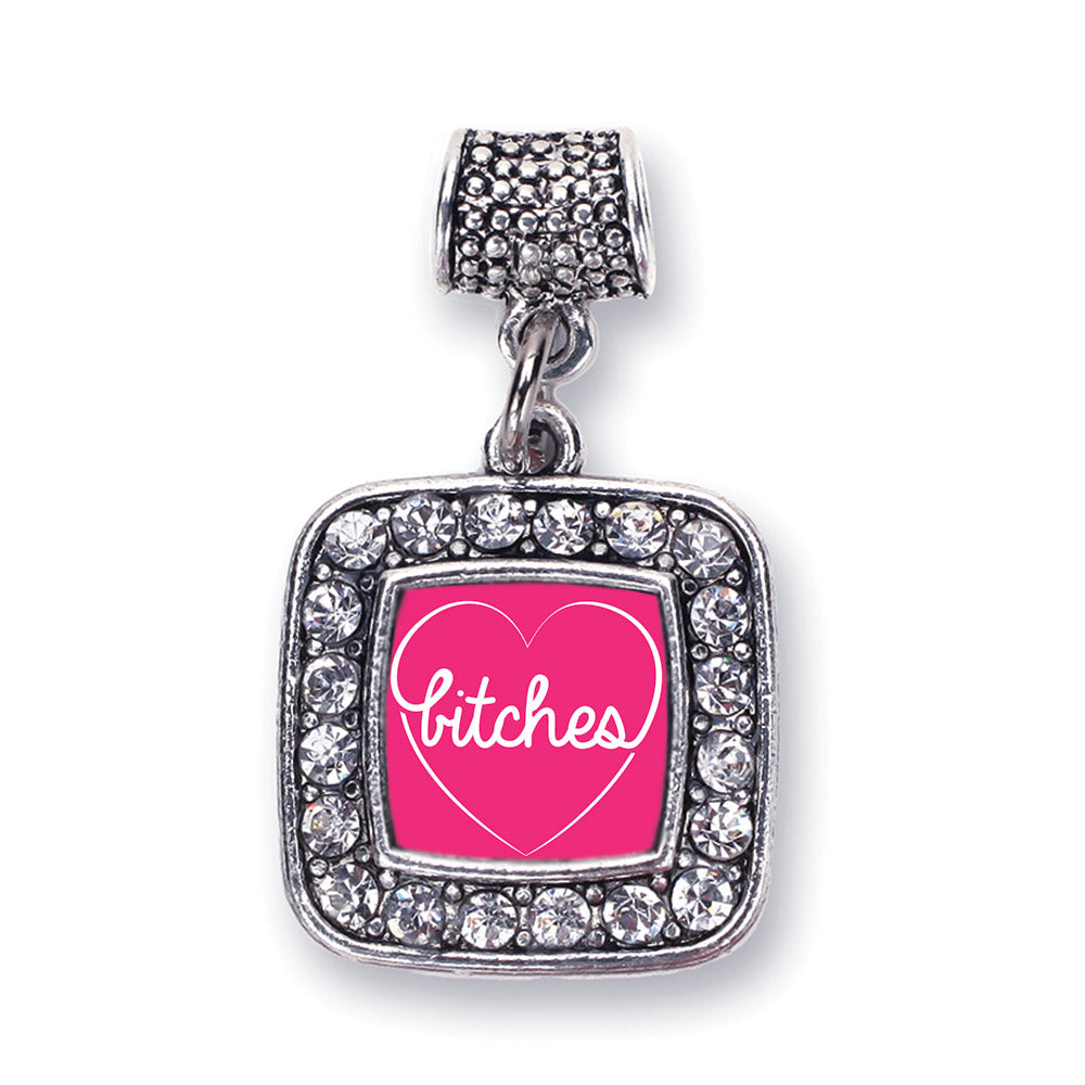 Silver Heart Bitches Square Memory Charm