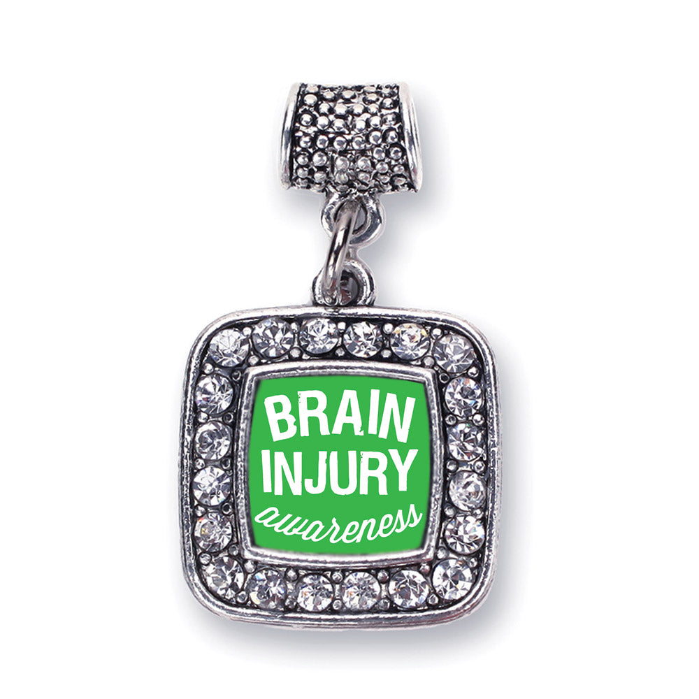 Silver Brain Injury Awareness Square Memory Charm