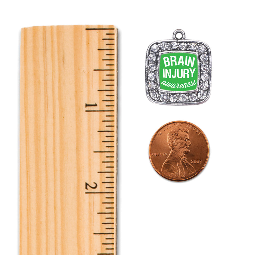 Silver Brain Injury Awareness Square Memory Charm