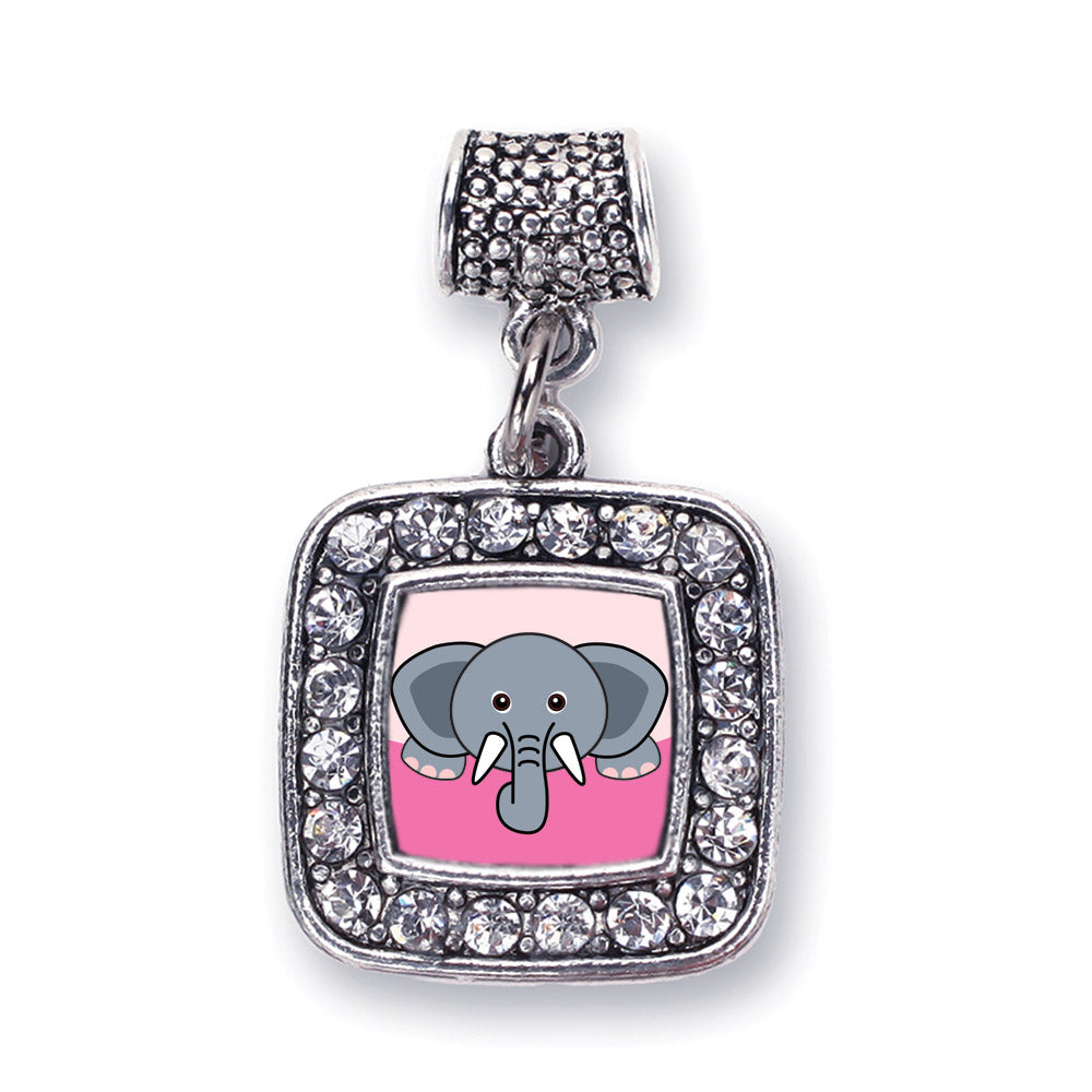 Silver Peeking Elephant Square Memory Charm