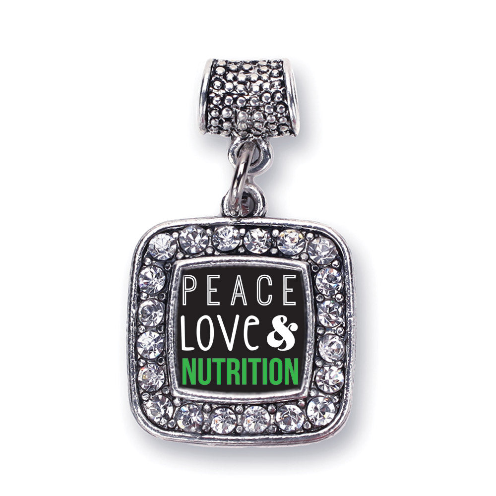Silver Peace, Love, and Nutrition Square Memory Charm