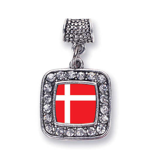 Silver Denmark Flag Square Memory Charm