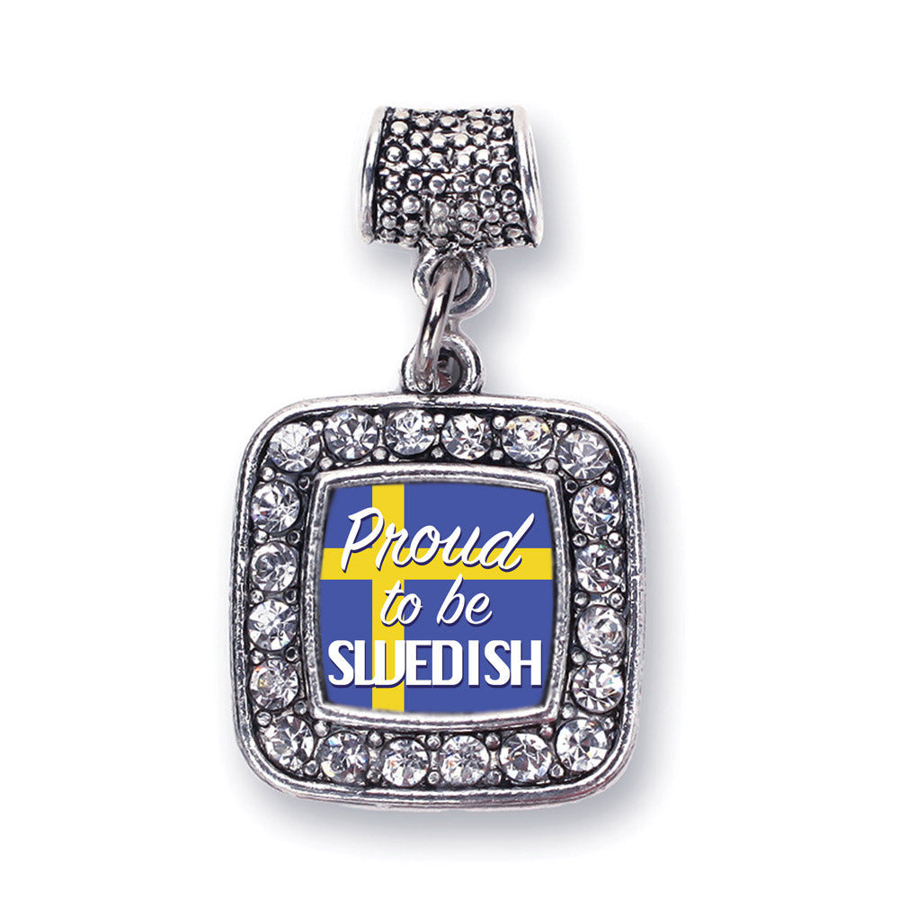 Silver Proud to be Swedish Square Memory Charm