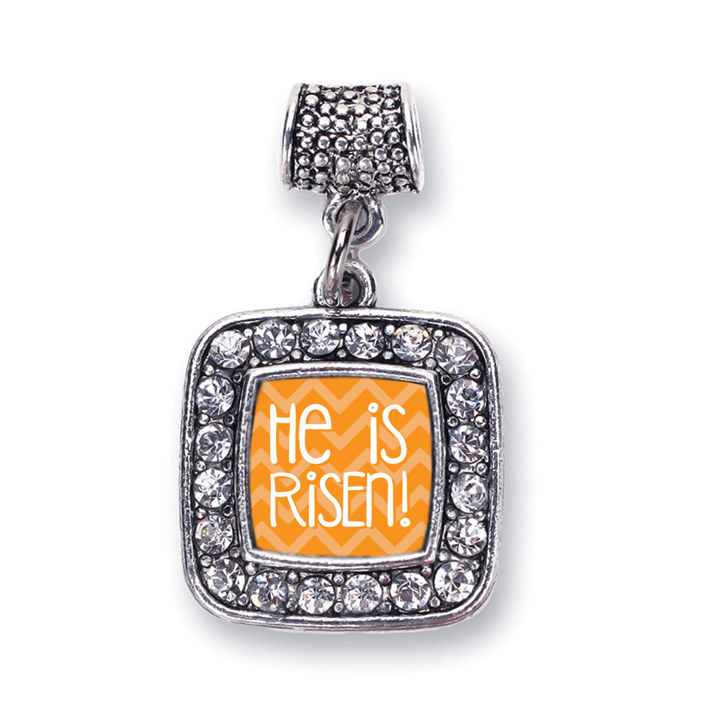 Silver He is Risen Orange Chevron Patterned Square Memory Charm