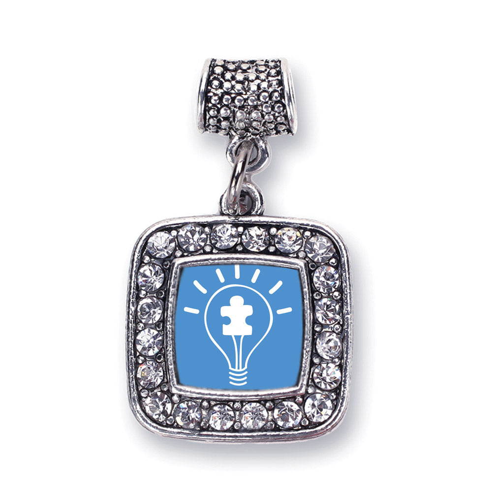 Silver Light Bulb Autism Awareness Square Memory Charm