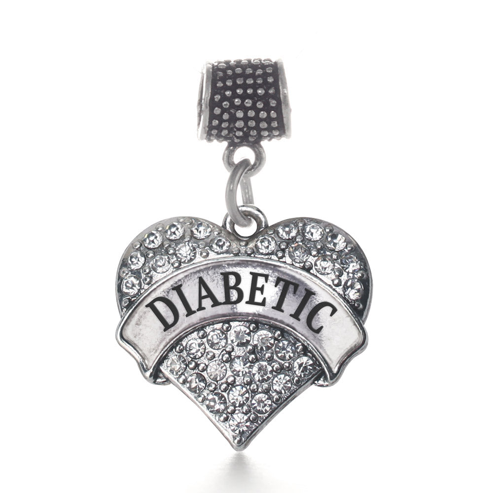 Silver Diabetic Pave Heart Memory Charm