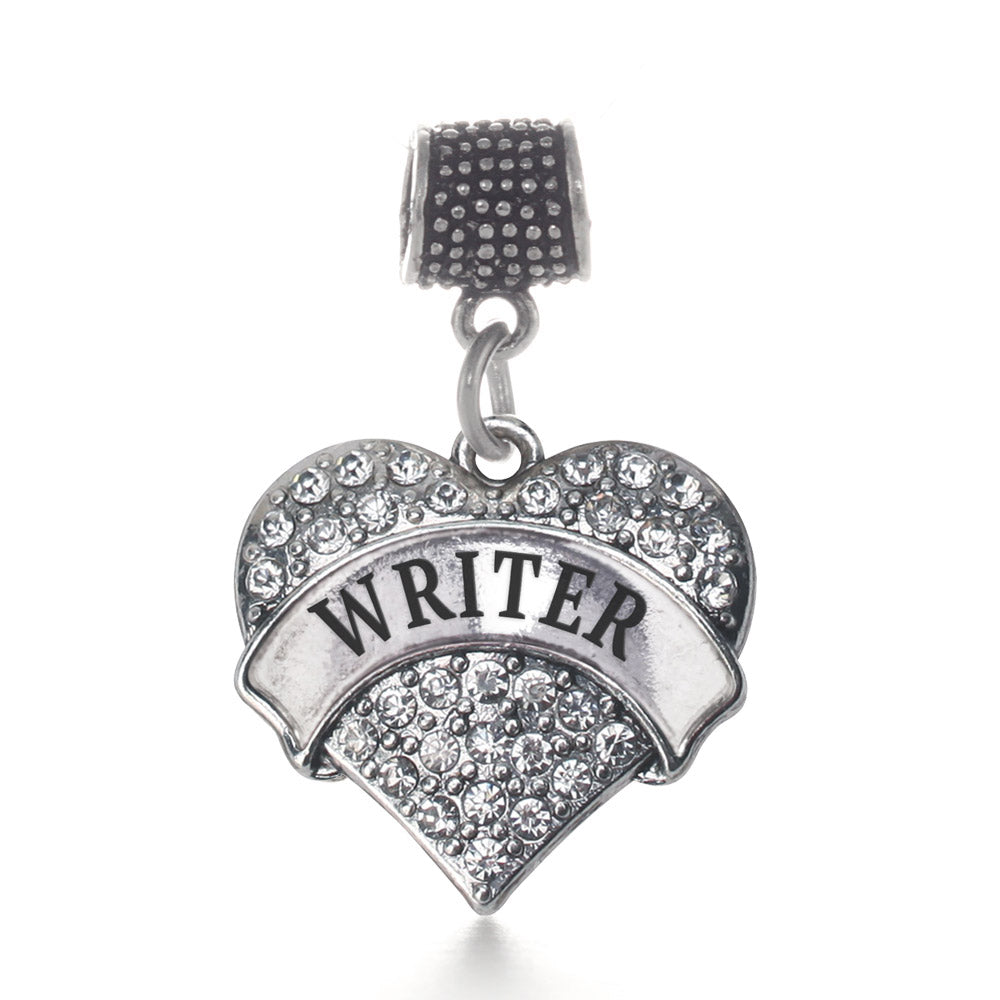 Silver Writer Pave Heart Memory Charm
