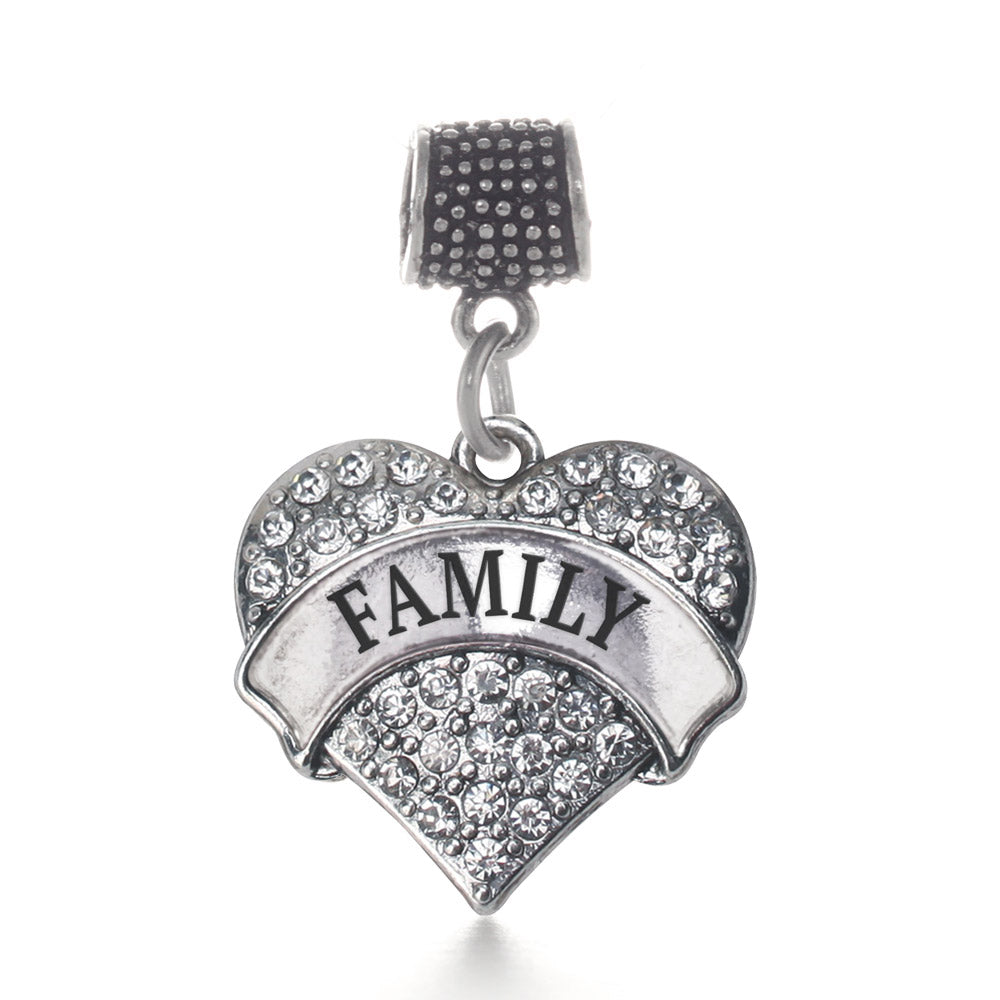 Silver Family Pave Heart Memory Charm