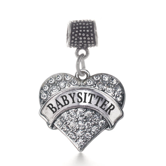 Silver Baby Sitter Pave Heart Memory Charm
