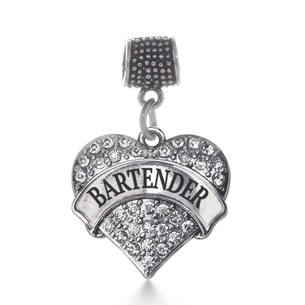 Silver Bartender Pave Heart Memory Charm
