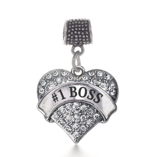 Silver #1 Boss Pave Heart Memory Charm