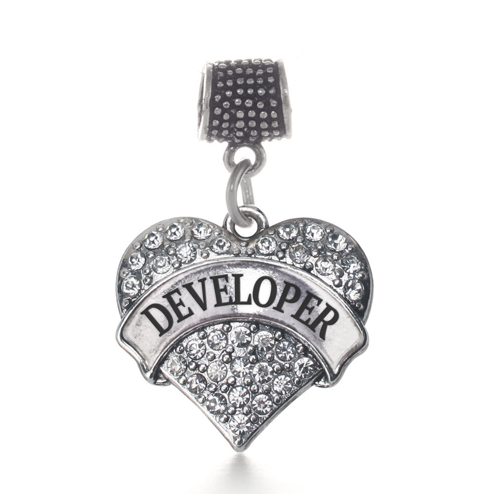 Silver Developer Pave Heart Memory Charm