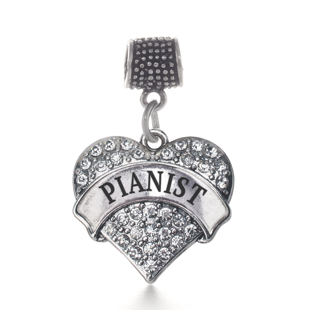 Silver Pianist Pave Heart Memory Charm