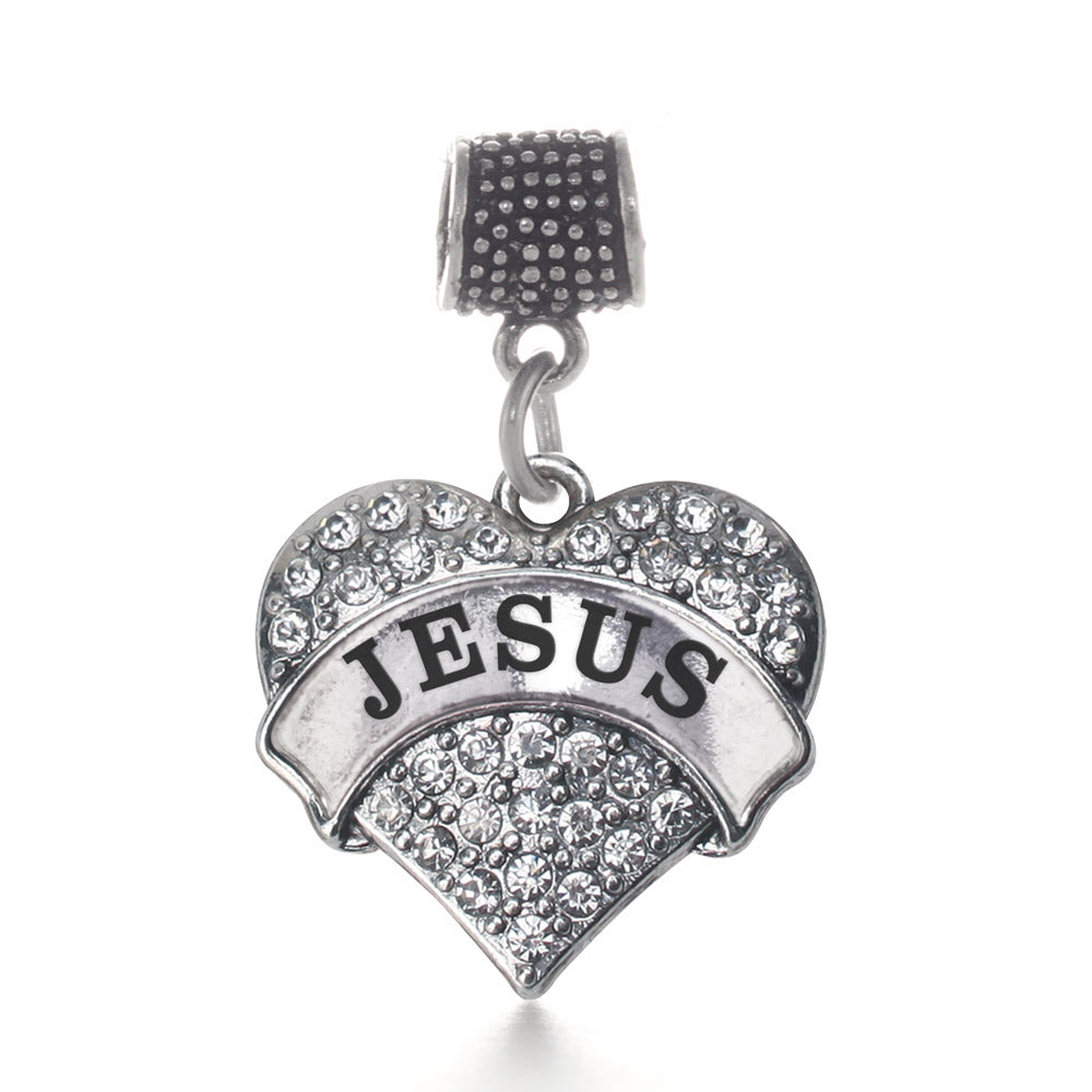 Silver Jesus Pave Heart Memory Charm