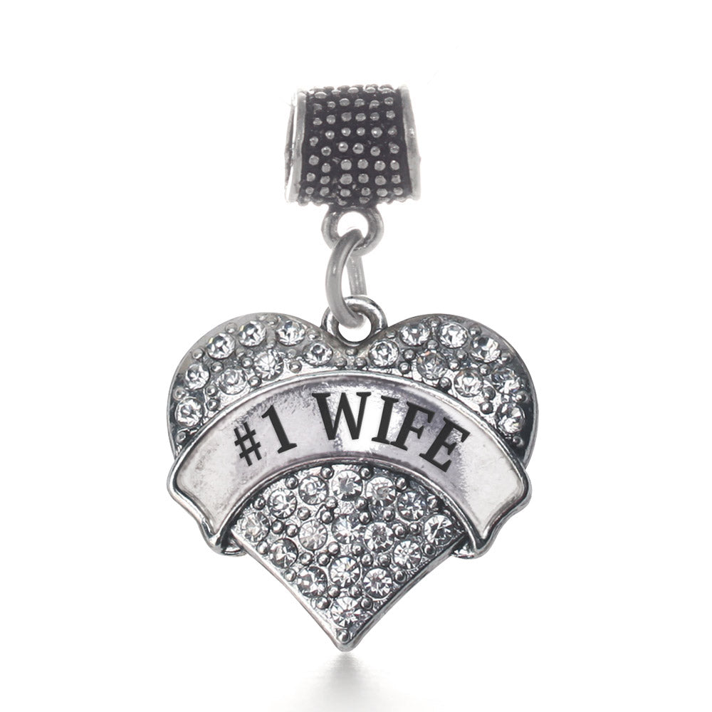 Silver #1 Wife Pave Heart Memory Charm