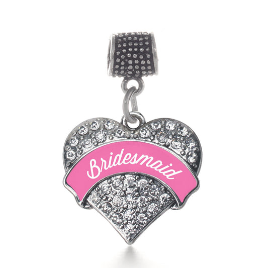 Silver Pink Bridesmaid Pave Heart Memory Charm