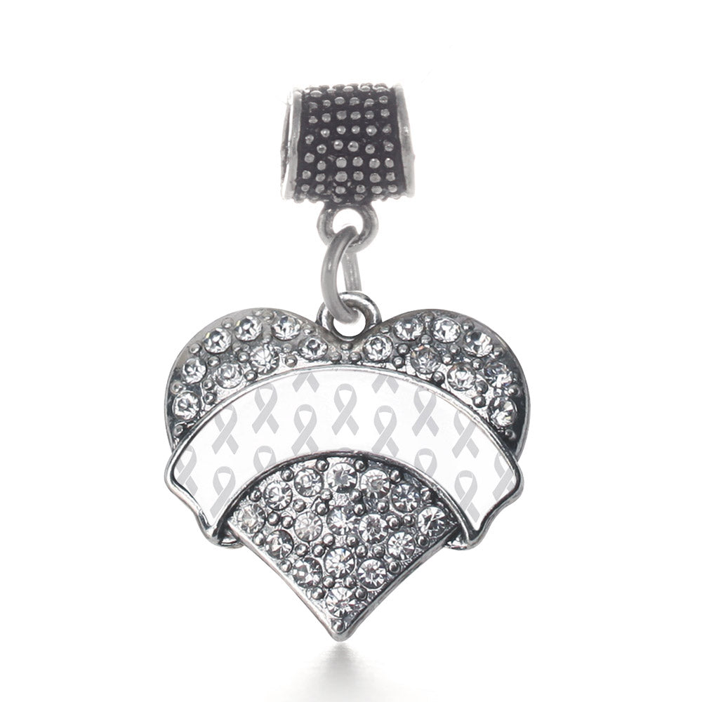 Silver White Ribbon Support Pave Heart Memory Charm