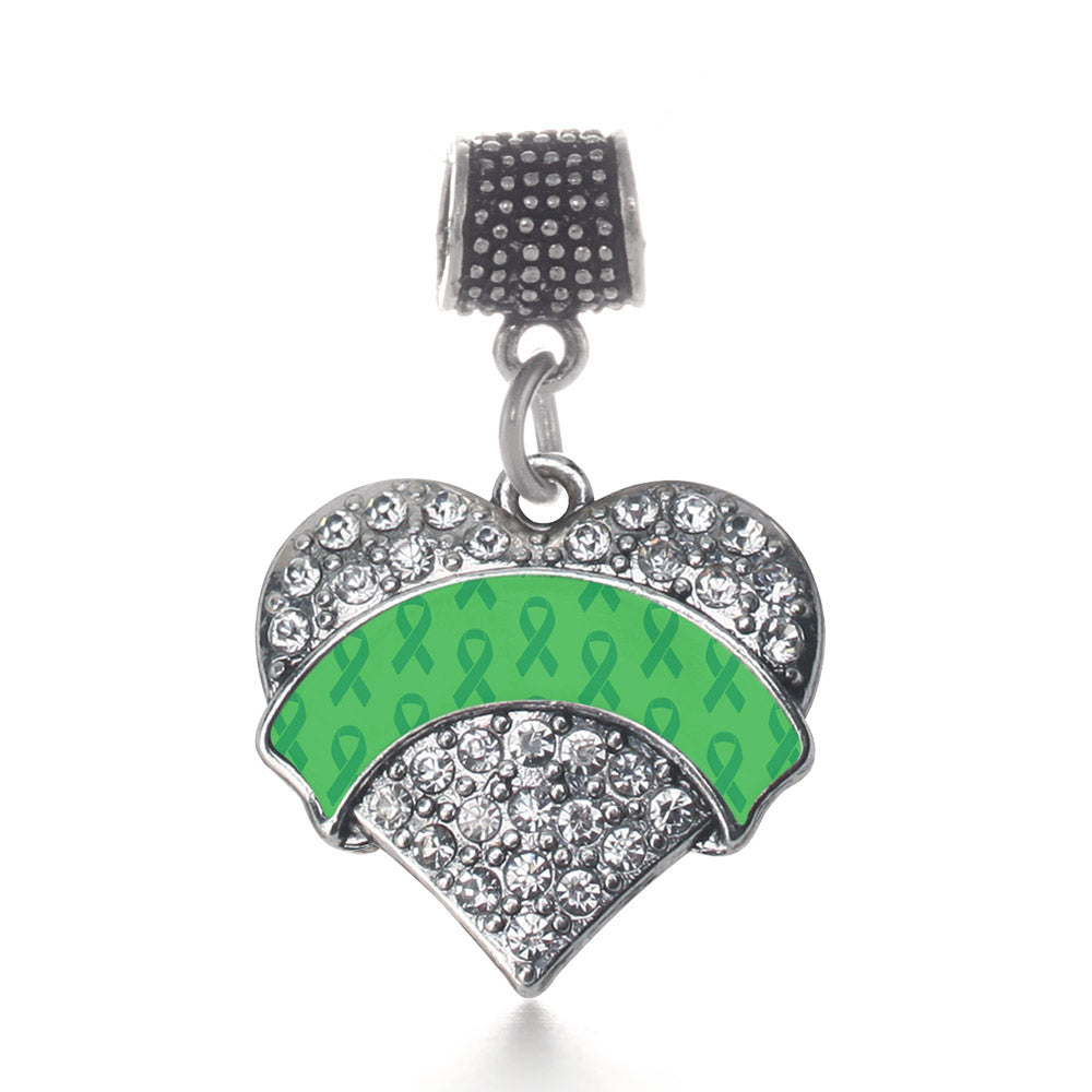 Silver Green Ribbon Support Pave Heart Memory Charm