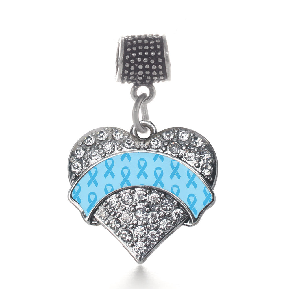 Silver Light Blue Ribbon Support Pave Heart Memory Charm