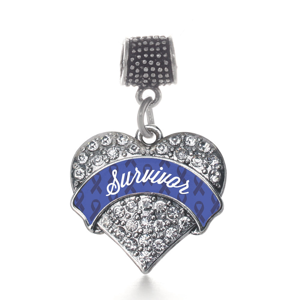Silver Blue Survivor Pave Heart Memory Charm