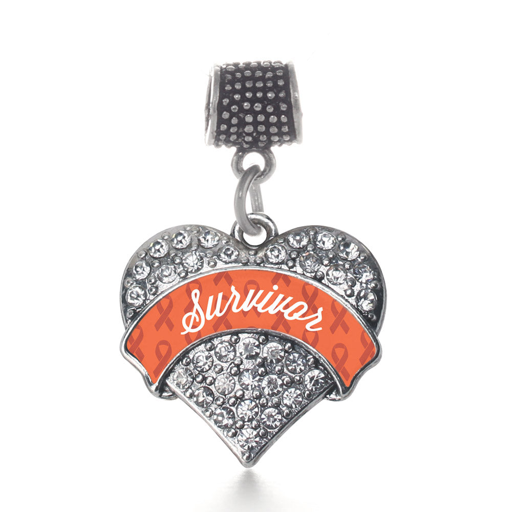 Silver Orange Survivor Pave Heart Memory Charm