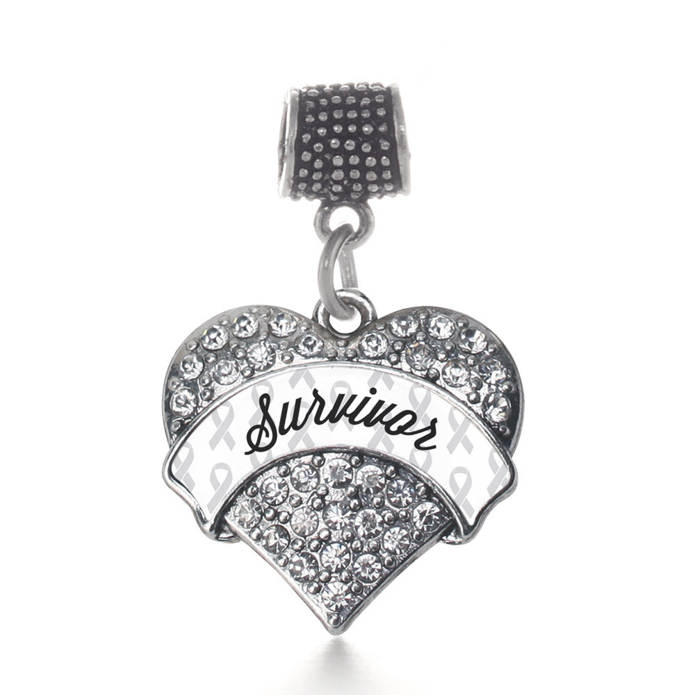 Silver White Survivor Pave Heart Memory Charm