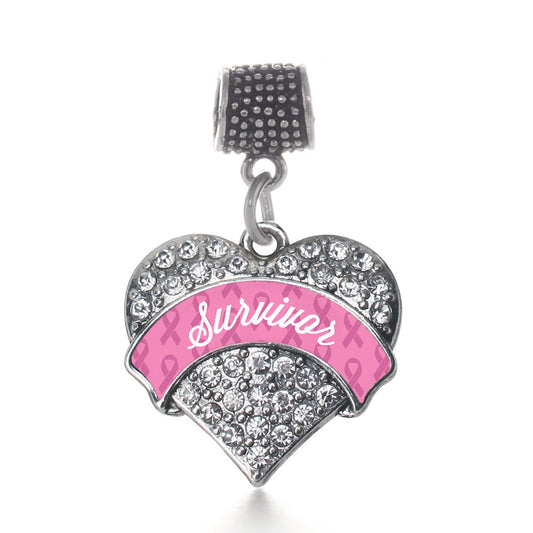 Silver Pink Survivor Pave Heart Memory Charm
