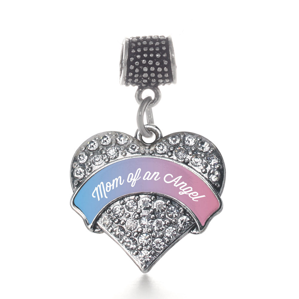 Silver Mom of an Angel Pave Heart Memory Charm