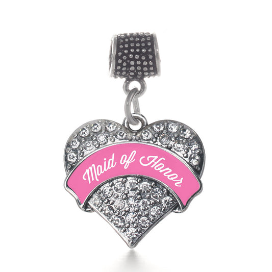 Silver Pink Maid of Honor Pave Heart Memory Charm