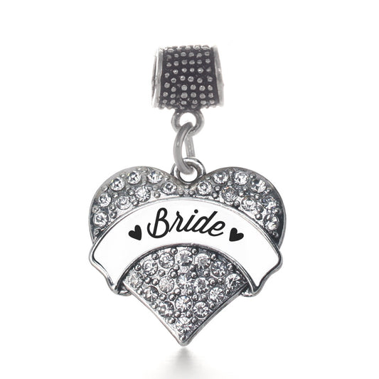 Silver Black and White Bride Pave Heart Memory Charm