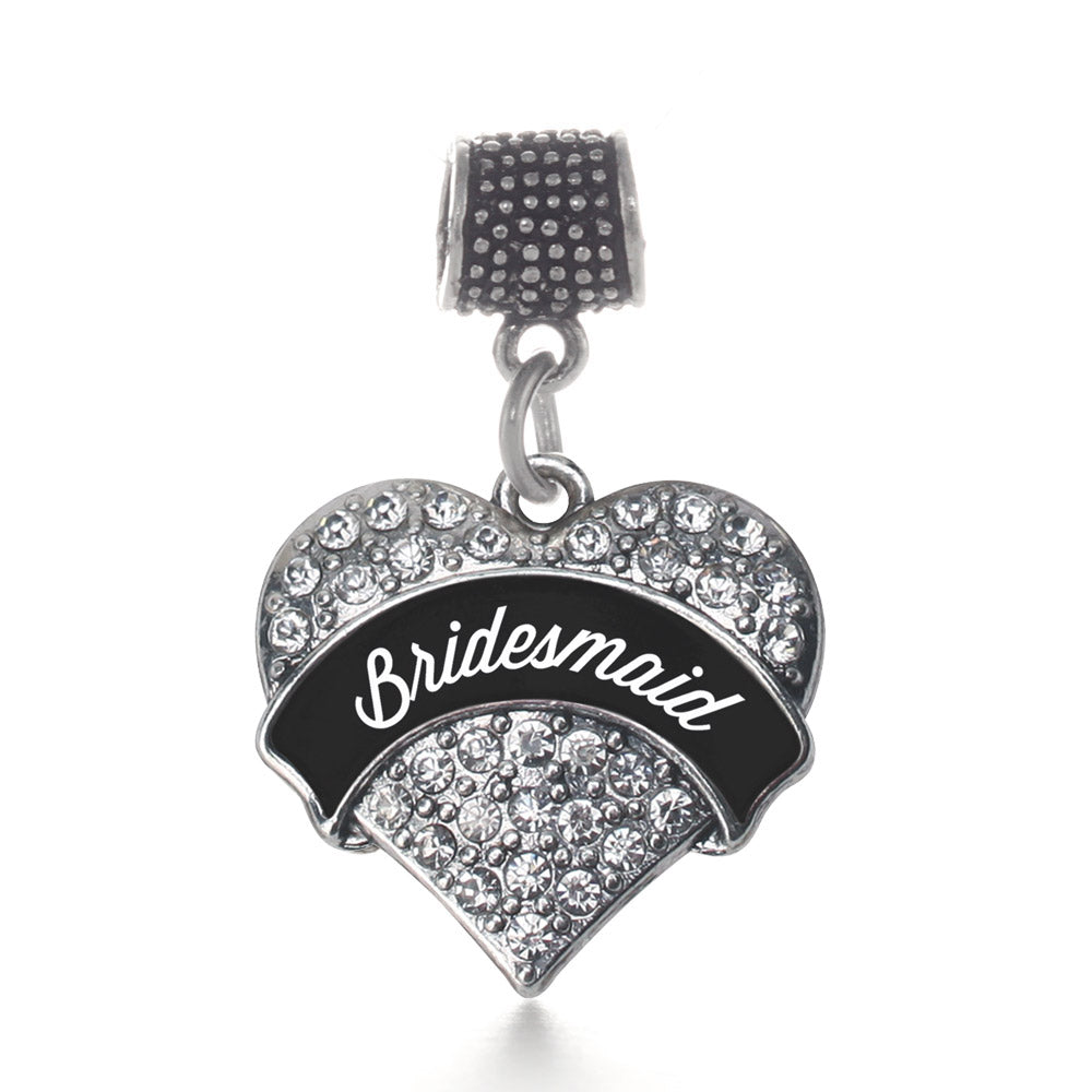 Silver Black and White Bridesmaid Pave Heart Memory Charm