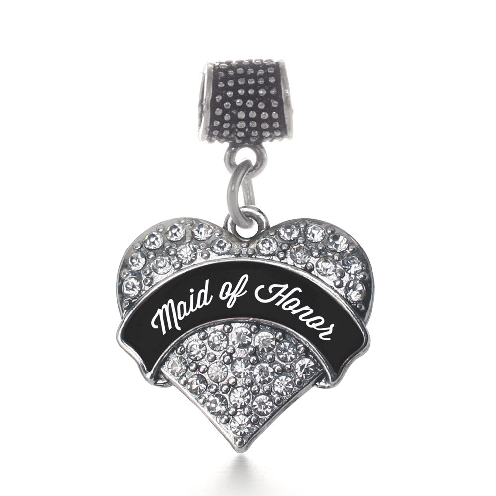 Silver Black and White Maid of Honor Pave Heart Memory Charm