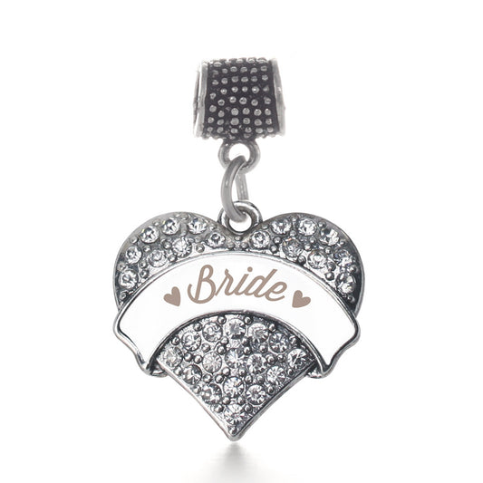 Silver Brown and White Bride Pave Heart Memory Charm