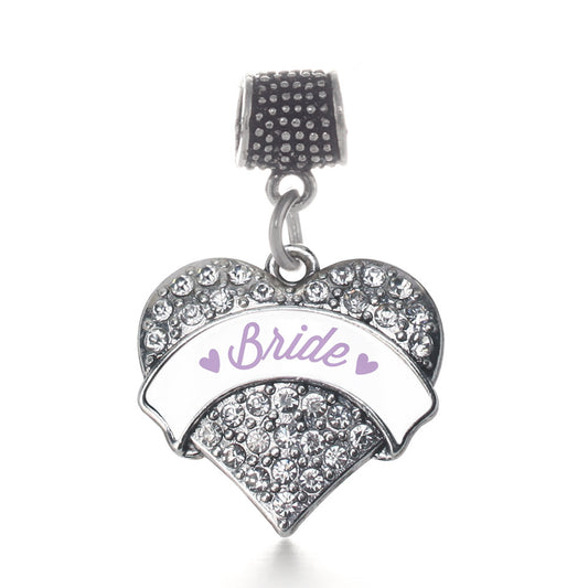 Silver Lavender Bride Pave Heart Memory Charm