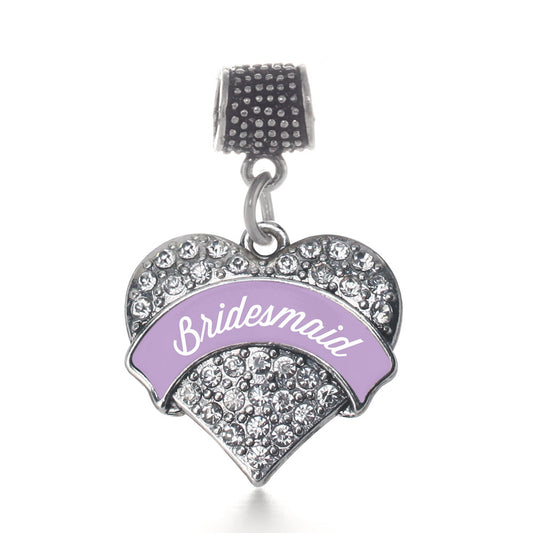 Silver Lavender Bridesmaid Pave Heart Memory Charm
