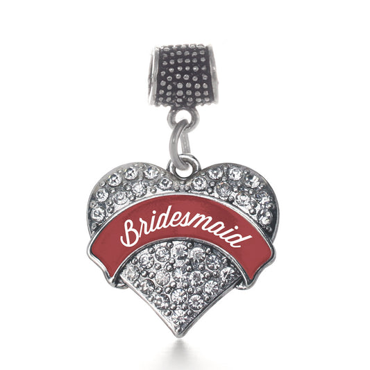 Silver Crimson Red Bridesmaid Pave Heart Memory Charm