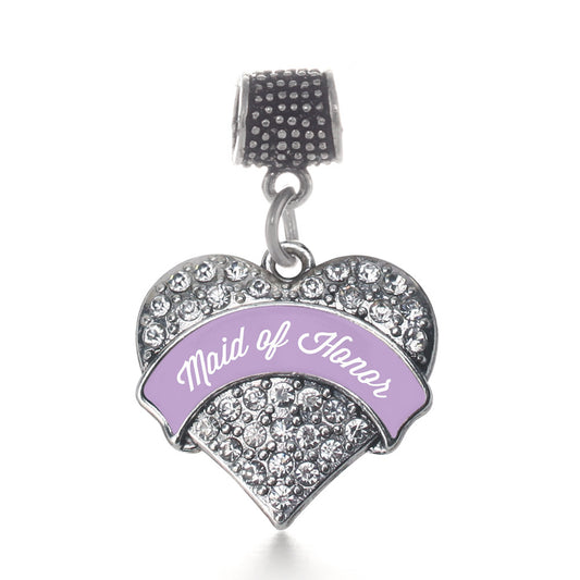 Silver Lavender Maid of Honor Pave Heart Memory Charm