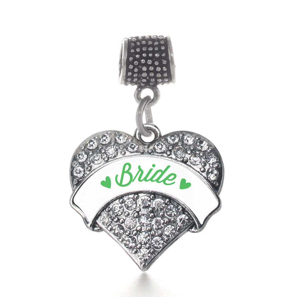 Silver Emerald Green Bride Pave Heart Memory Charm
