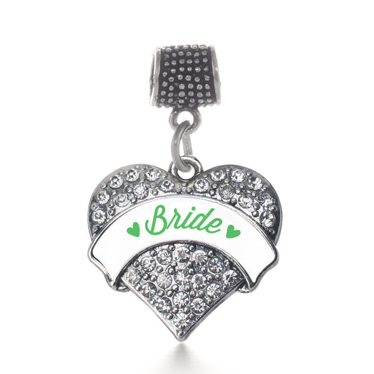Silver Emerald Green Bride Pave Heart Memory Charm