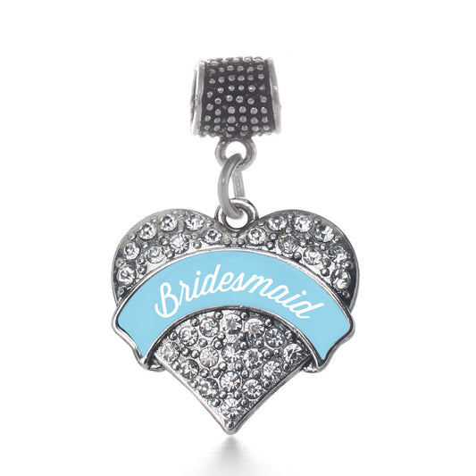Silver Light Blue Bridesmaid Pave Heart Memory Charm