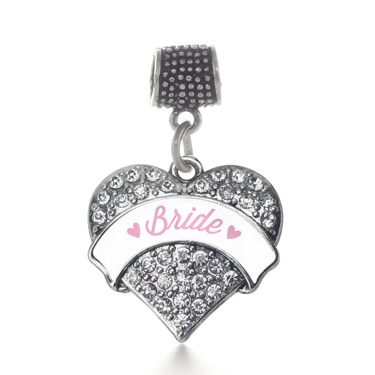 Silver Light Pink Bride Pave Heart Memory Charm