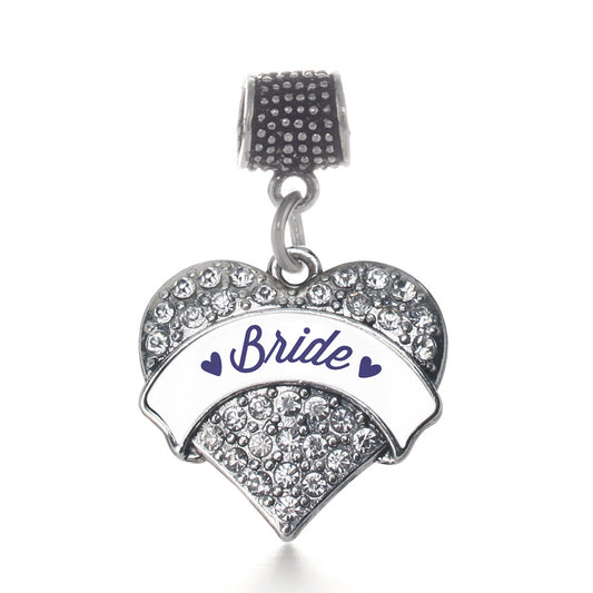 Silver Navy Blue Bride Pave Heart Memory Charm
