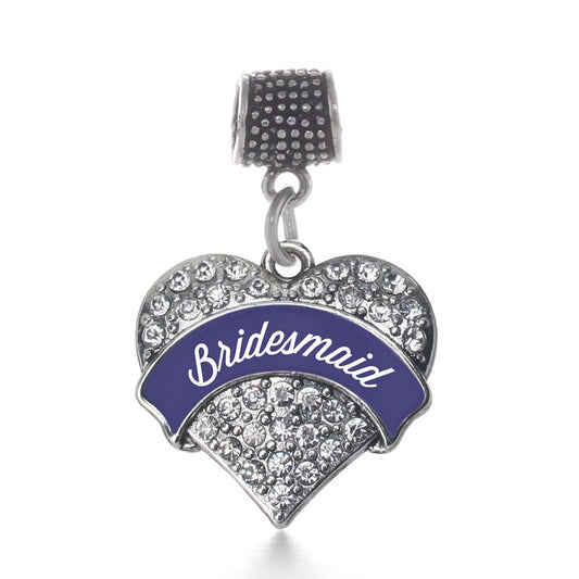 Silver Navy Blue Bridesmaid Pave Heart Memory Charm