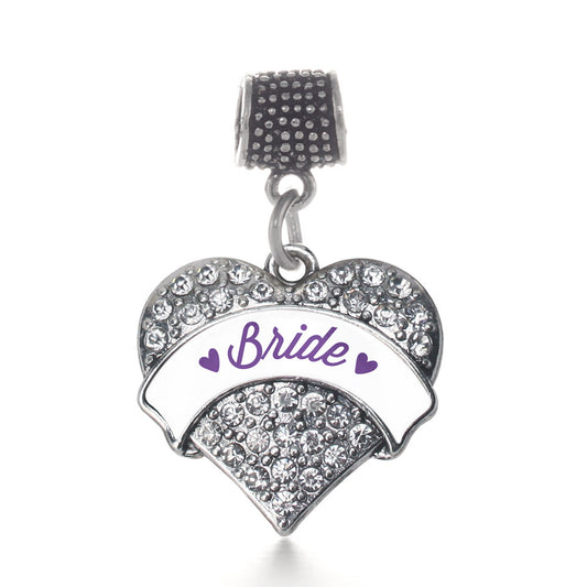 Silver Purple Bride Pave Heart Memory Charm