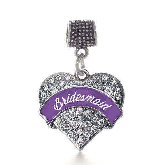 Silver Purple Bridesmaid Pave Heart Memory Charm