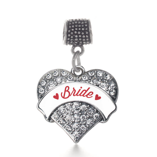Silver Red Bride Pave Heart Memory Charm