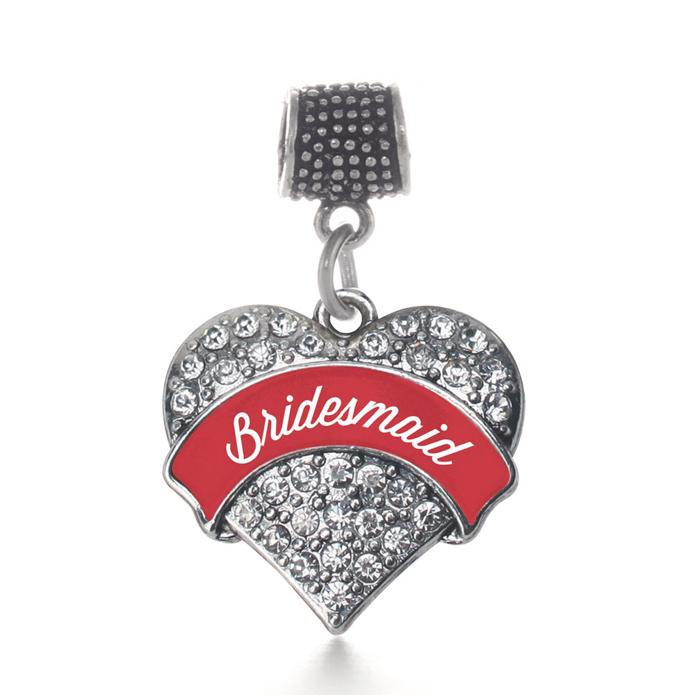 Silver Red Bridesmaid Pave Heart Memory Charm